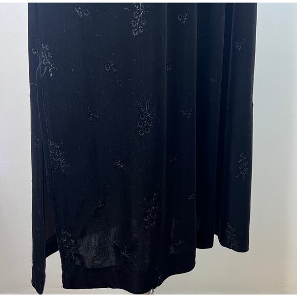 Molly Malloy Petite Vintage Black Velvet Maxi Dress Mock Neck Asian Floral Sz 8 - Picture 8 of 16